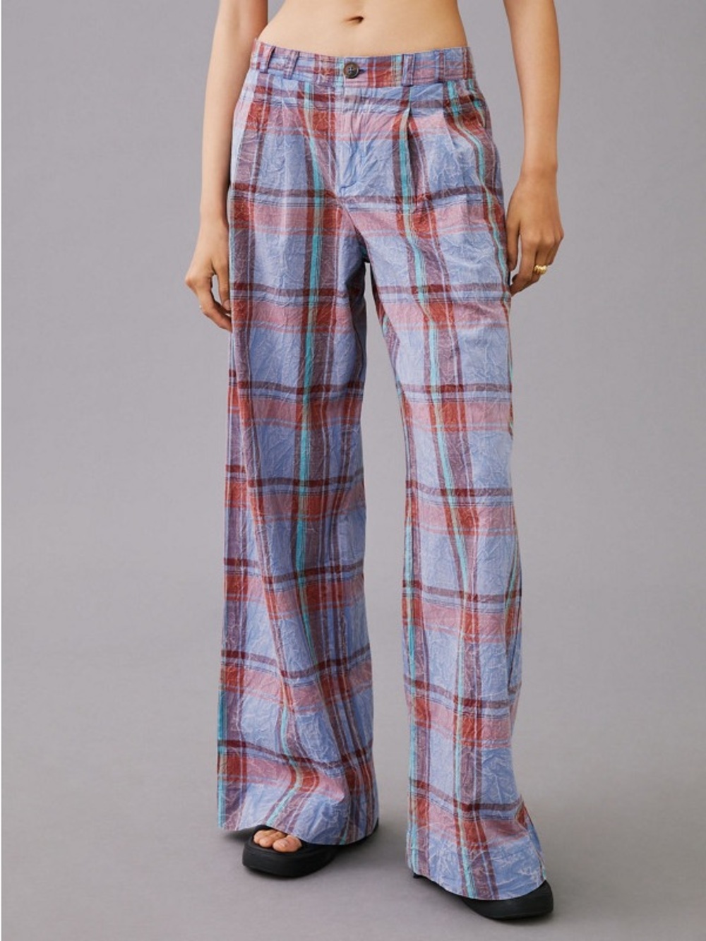 Anthropologie Size 6 Plaid Wide Leg Trousers - Purple